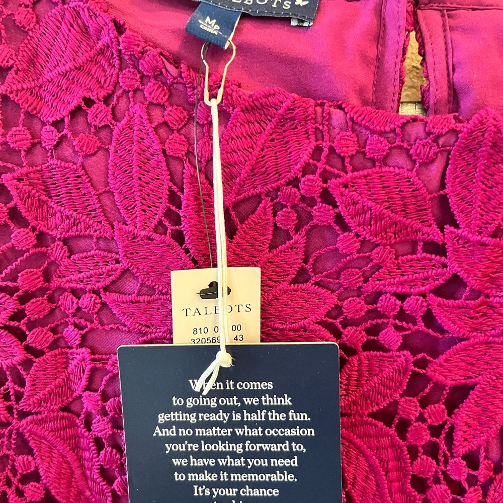 Talbots Magenta Lace Overlay top.